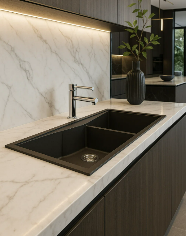 Évier de cuisine en composite haut de gamme, design moderne et élégant